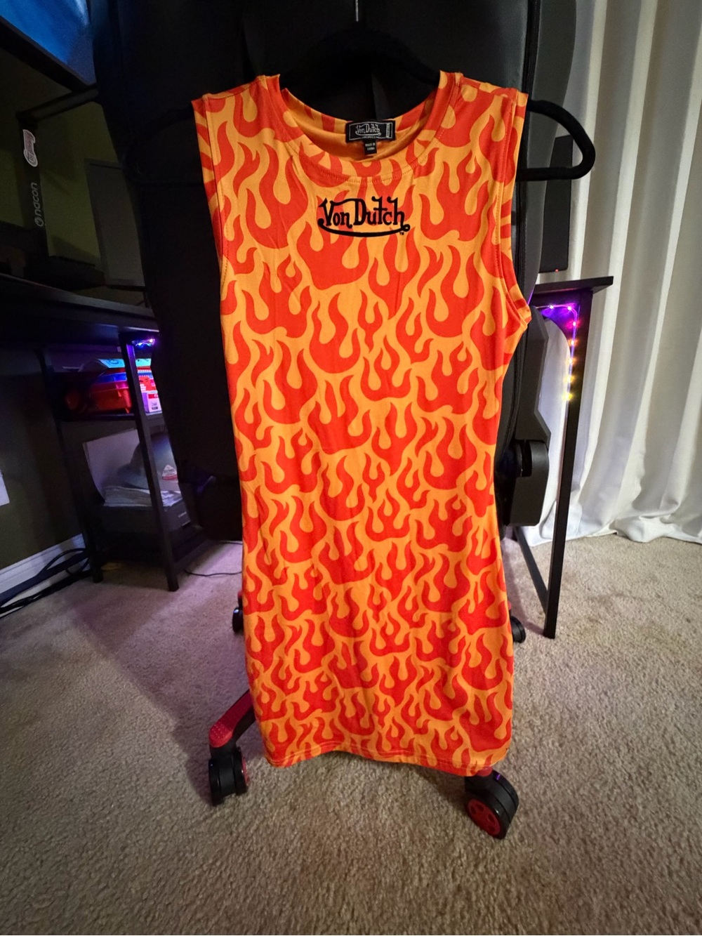 Von Dutch Bright Orange and Red Flame Tank Dress